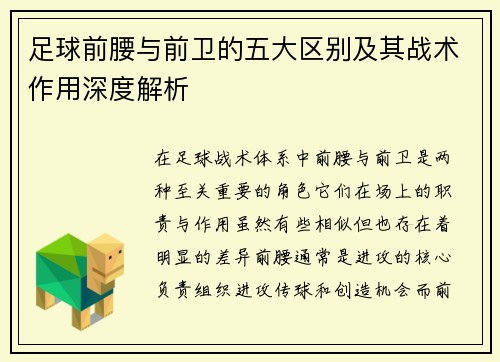 足球前腰与前卫的五大区别及其战术作用深度解析